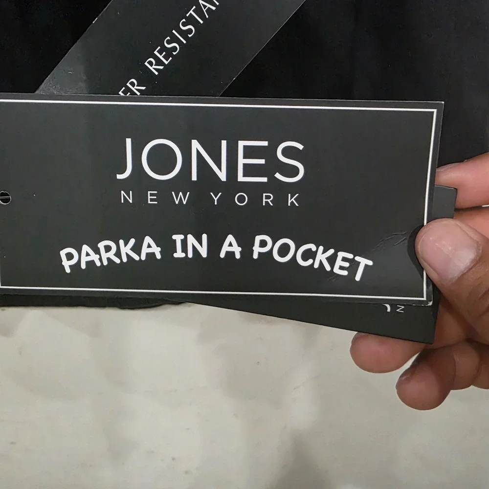 Jones New York Parka In Pocket WaterResistant Hooded Jacket Black XL J29782X-ST
